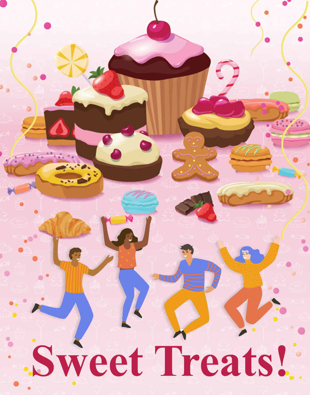 Celebratory Sweet Treat Challenge poster with cupcakes, cookies, and dancing participants promoting a fun dessert-themed fundraiser.jpg