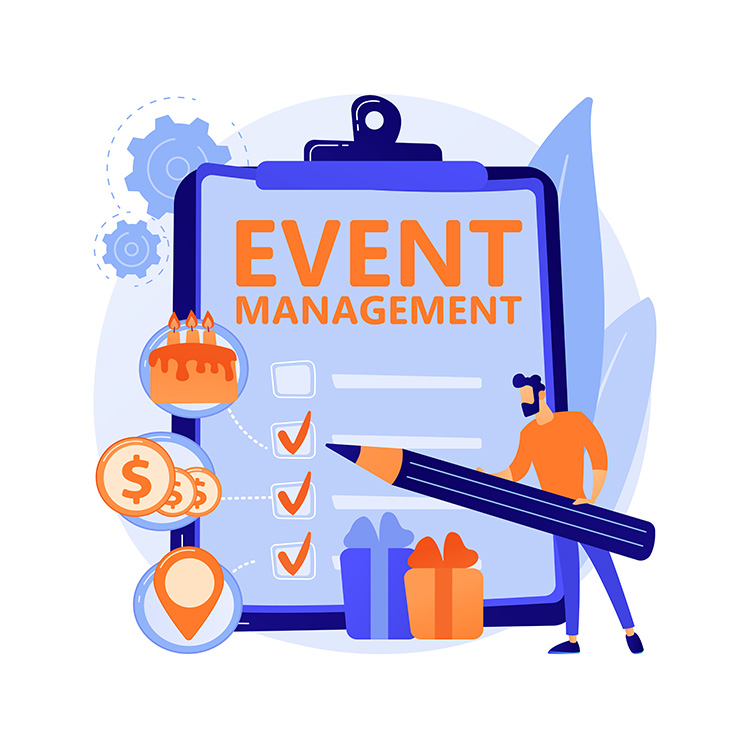 Event manager organizing a checklist with icons for location, budget, gifts, and celebration to represent effective event planning and coordination.jpg
